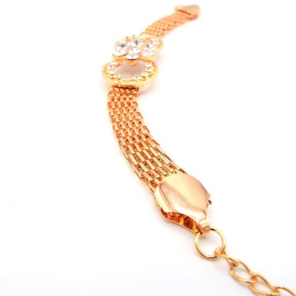 Yellow Gold with Diamond Crystal Flower and Double Circle Adjustable Bracelet - Picture 6 of 11